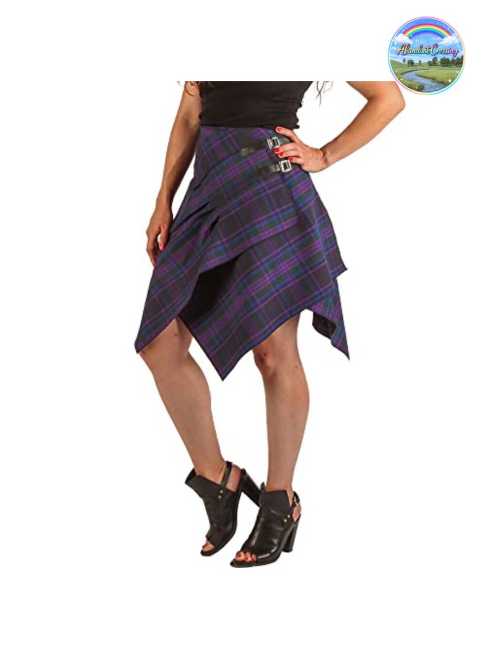 Pleated Tartan Plaid Kilt Skirt with Pockets Asymmetrical Hem